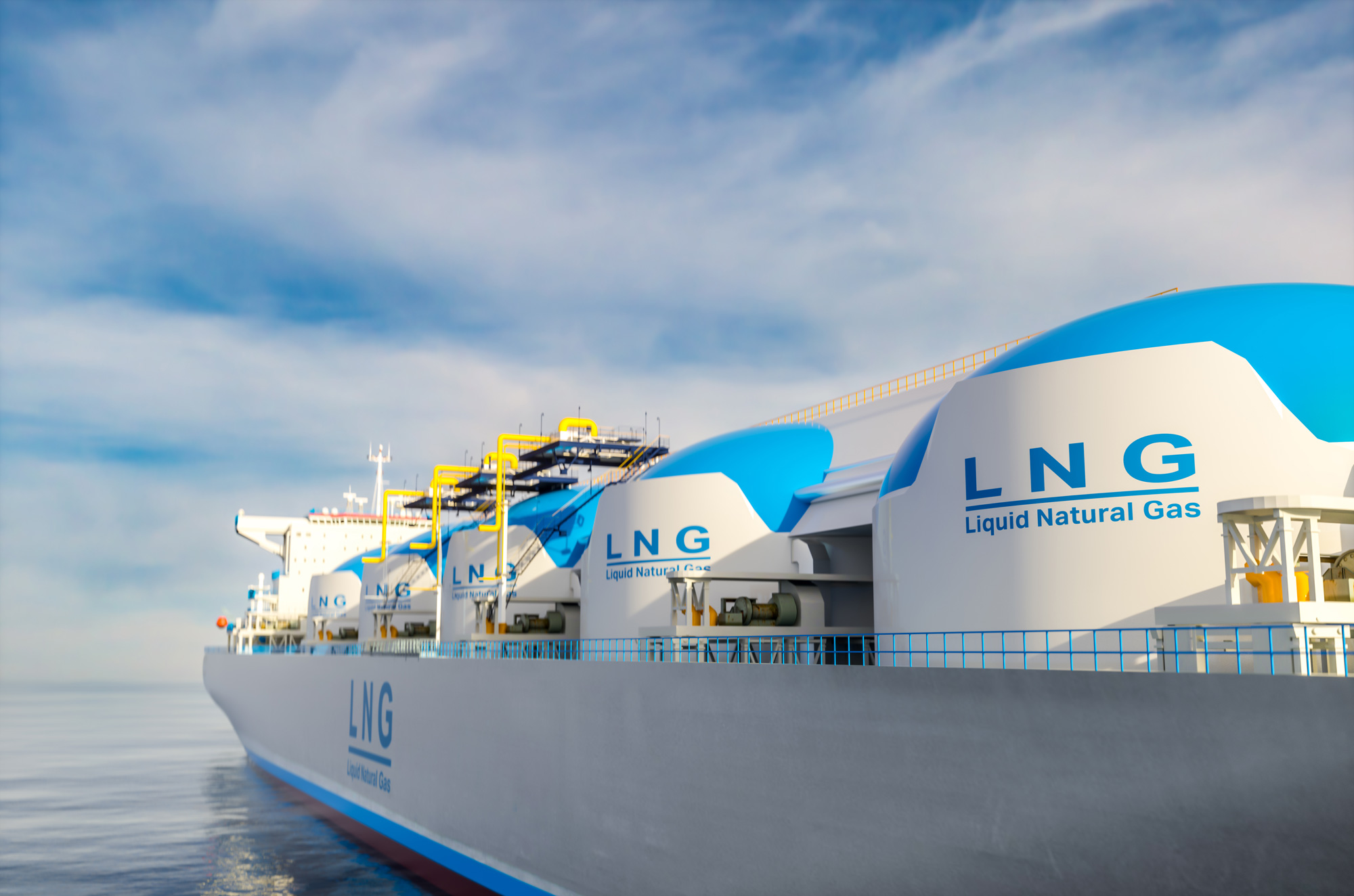 Schwimmendes LNG-Terminal mit der Aufschrift „LNG Liquid Natural Gas“.